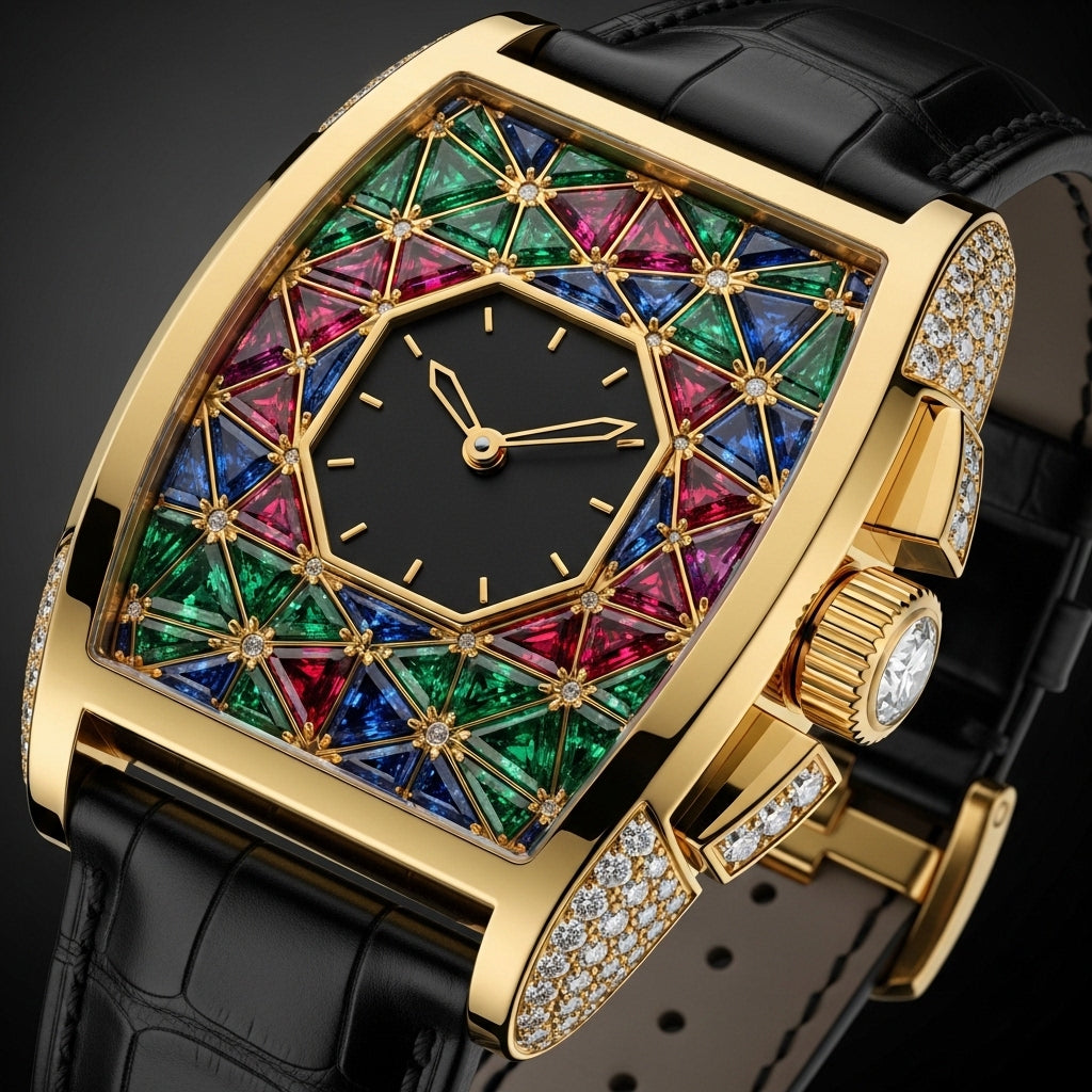 Celestial Prism™ Gold Diamond Watch – Multicolor Royal Gem Edition